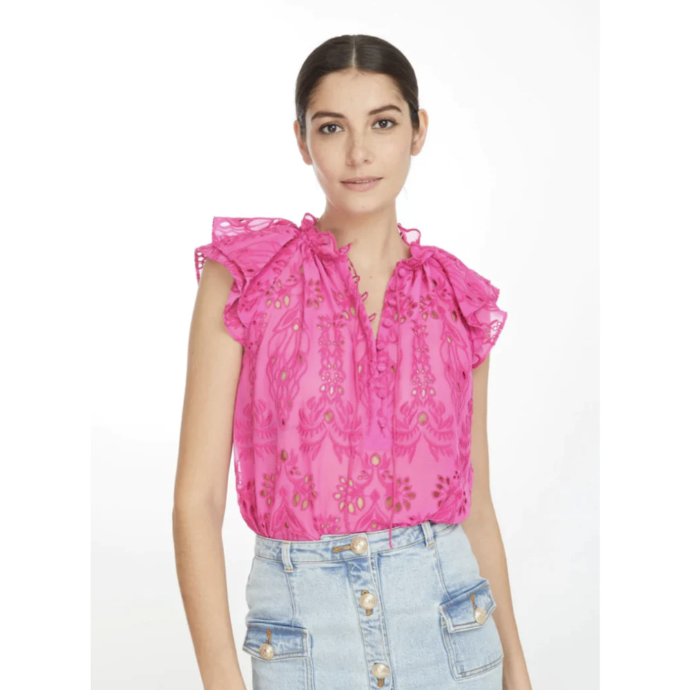 NWT Generation Love Bria Embroidered Top, Hot Pink, Size S